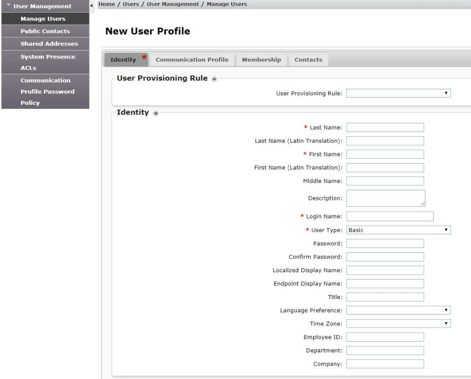 Identity Manage Users Avaya