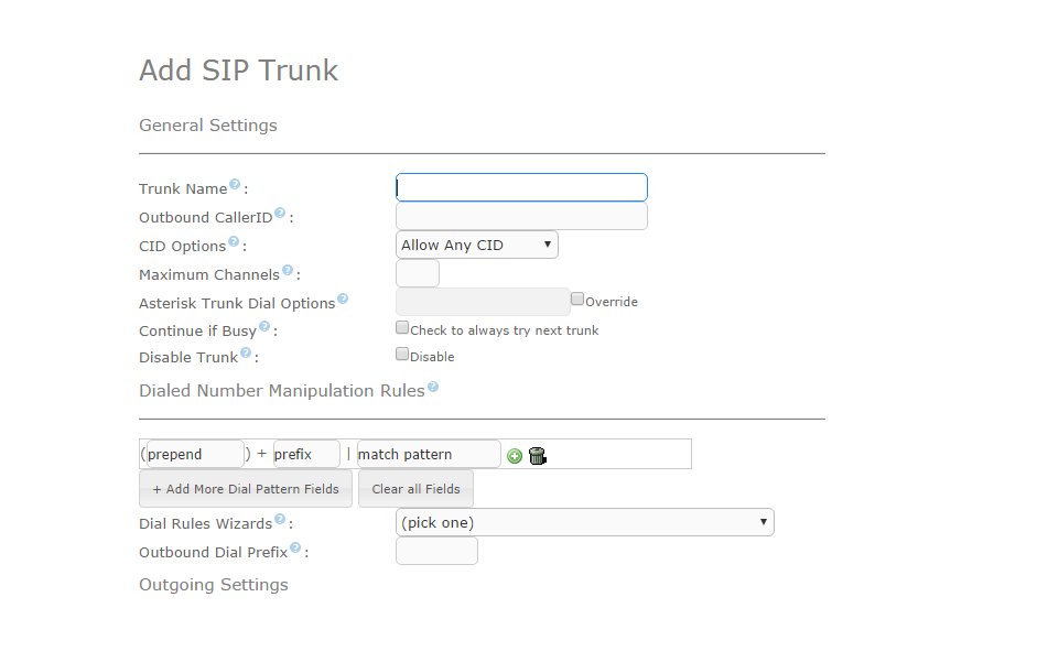 Add SIP Trunk в Elastix 4 | Опции