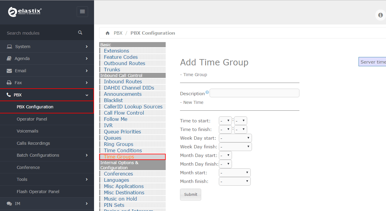 Настройка Time Groups в Elastix 4