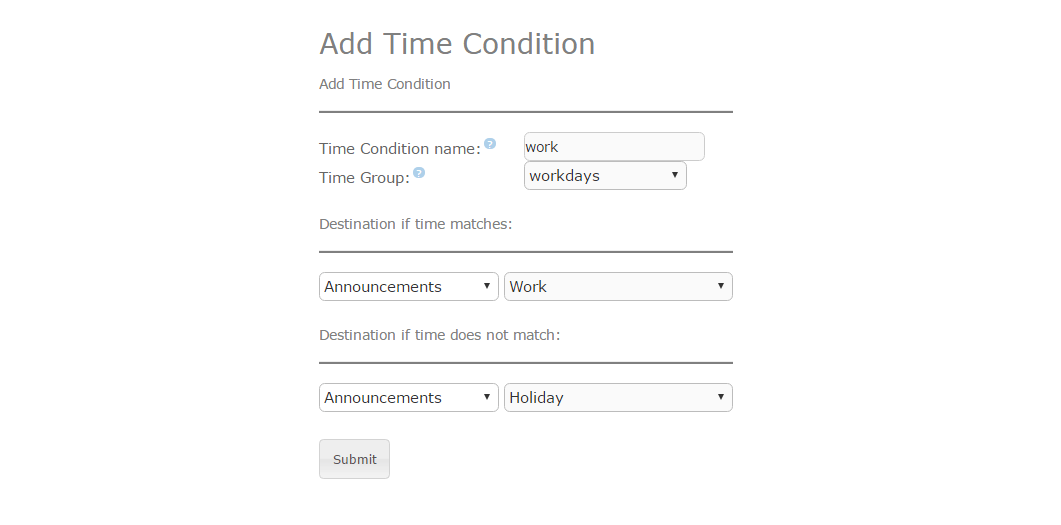 Пример настройки Time Conditions в Elastix 4
