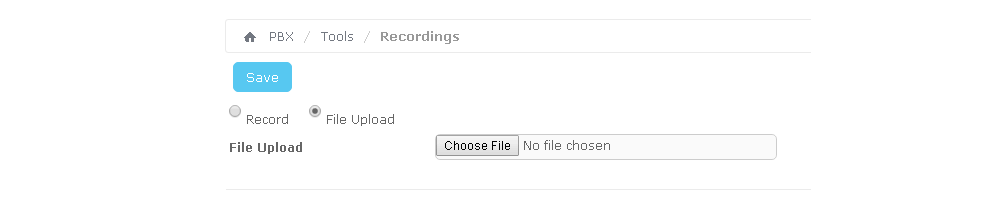 Загрузка аудиозаписей через Recordings в модуле Tools в Elastix 4
