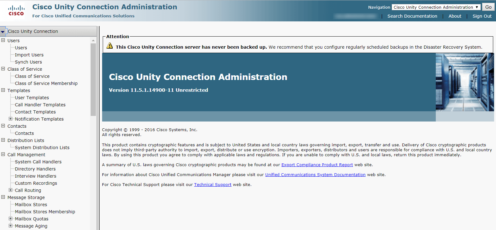 Cisco Unity Connection интерфейс
