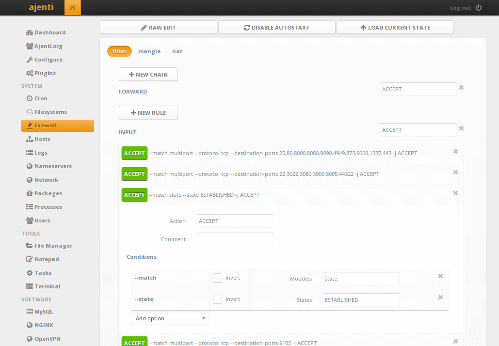 Ajenti решение с открытым исходным кодом, которое предлагает панель администрирования сервера через браузер
