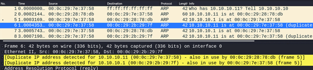 Захват Wireshark атаки спуфинга ARP
