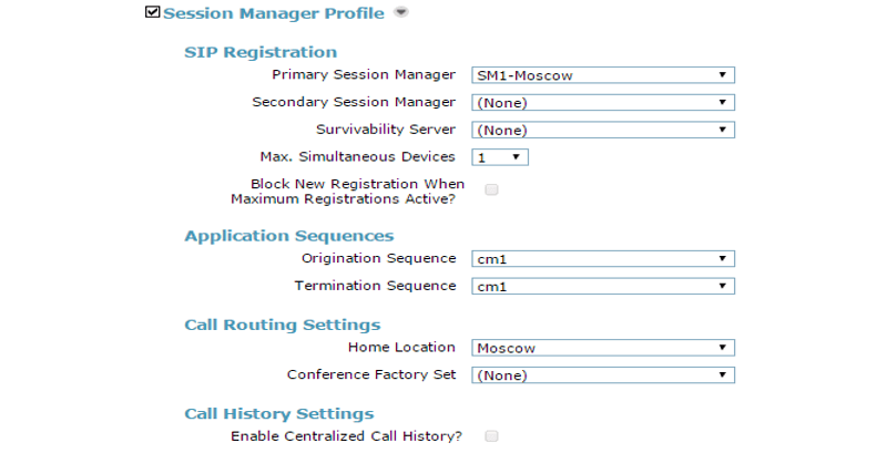 Session Manager Profile Avaya