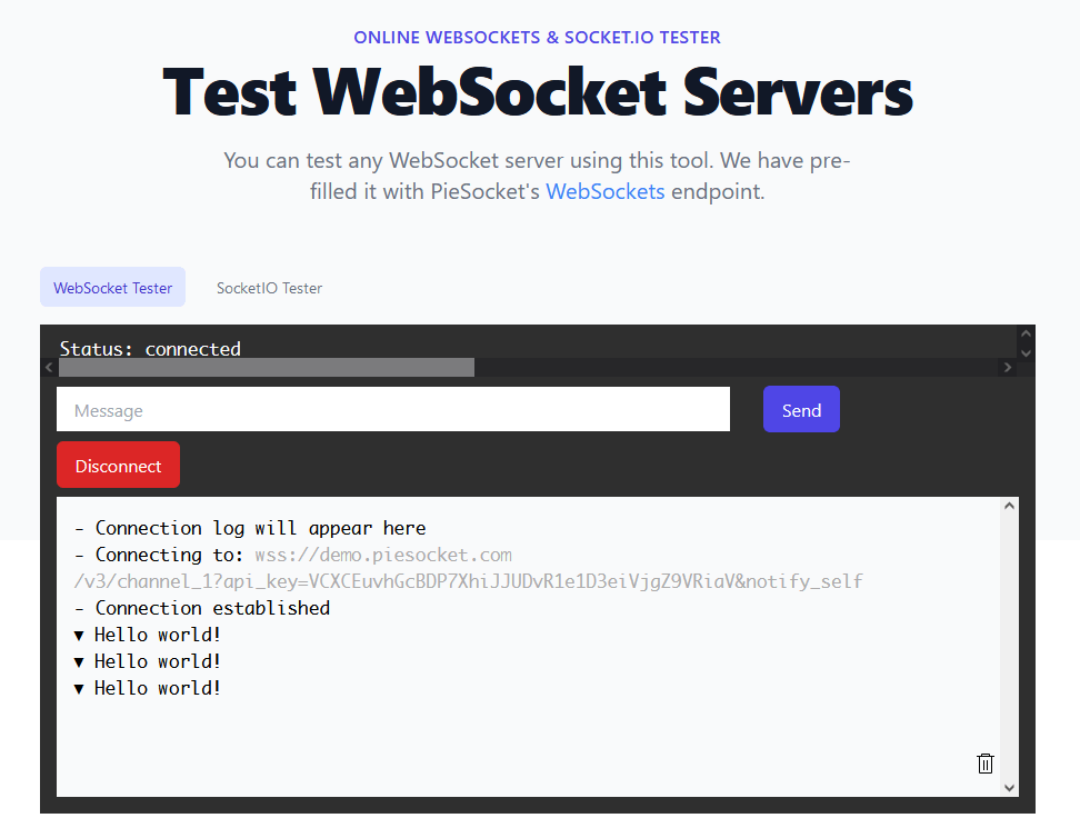 Piesocket Websocket Tester