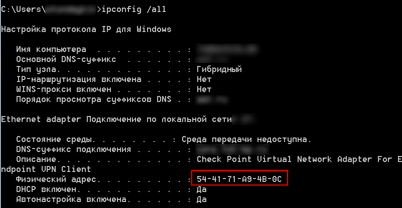 Windows ipconfig /all