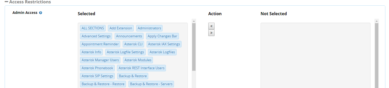 Access Restrictions модуль администратора FreePBX 13