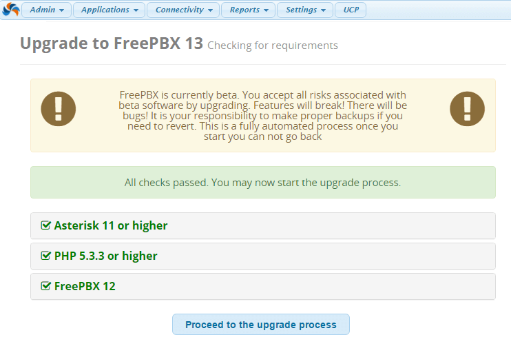 Обновление FreePBX до 13 версии проверка требований
