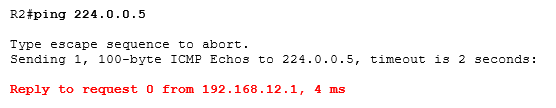 теперь можно пинговать адрес многоадресной рассылки 224.0.0.5 OSPF