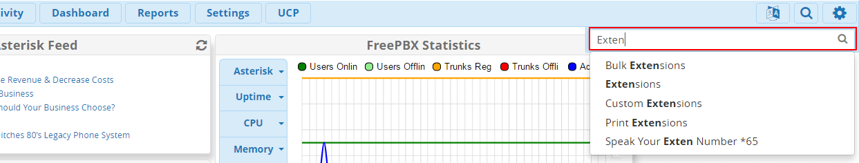 Осуществление поиска в FreePBX 13 