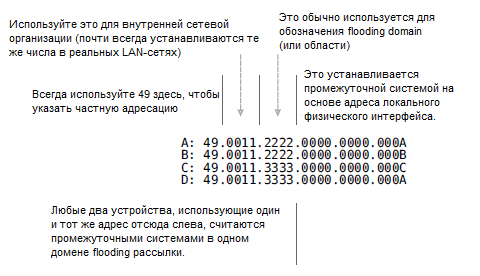 Рис. 1 Обзор схемы адресации OSI, используемой в IS-IS