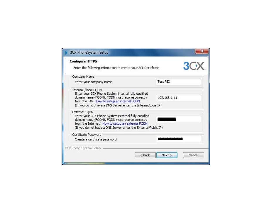 Параметры HTTPS доступа к 3CX Phone System 14