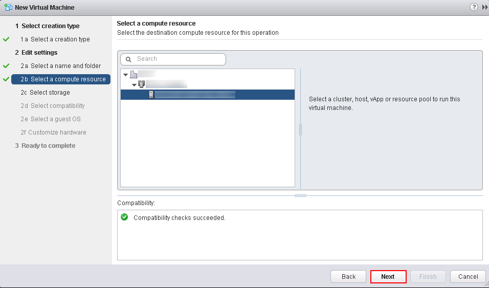 Select a computer resource Vsphere