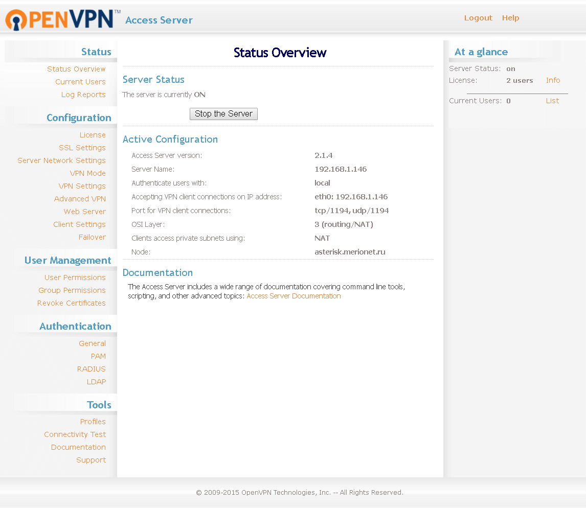 Веб-интерфейс OpenVPN AS