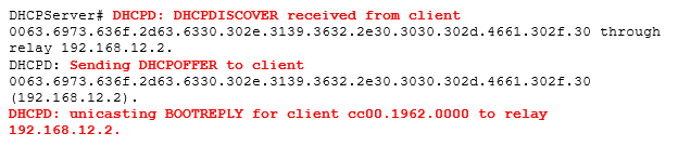 DHCP-сервер пытается достичь IP-адреса 192.168.12.2