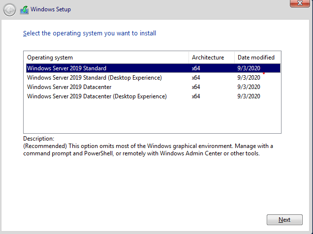 Варианты установки Windows Server 2019