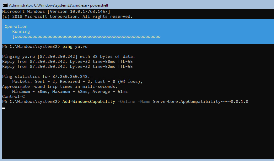 Add-WindowsCapability -Online -Name ServerCore.AppCompatibility~~~~0.0.1.0